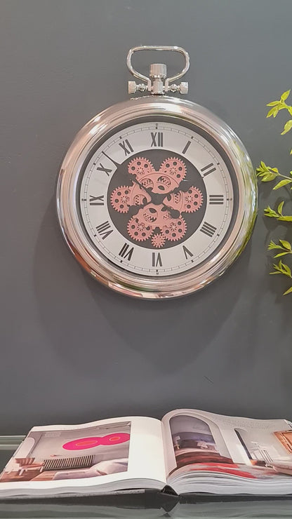 Roman Numeral 50 Cm Stainless Steel Exposed oval Gear Moving Clock