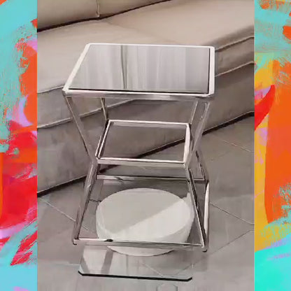 Soma Polished Stainless Steel Side Table with Black Tempered Glass