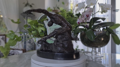  Bronze Sculpture Athletic Male Yoga Exercise on Marble Base