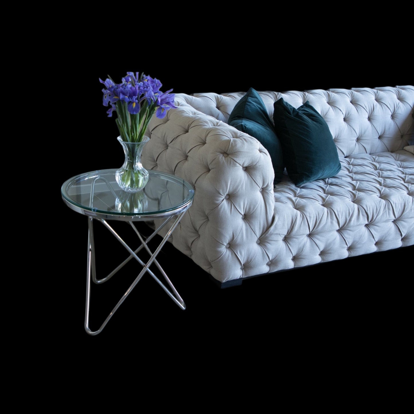 Rona Mirror Polished Stainless Steel Side Table with Clear Glass