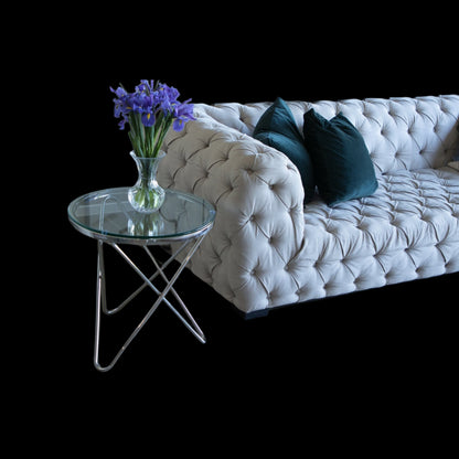 Rona Mirror Polished Stainless Steel Side Table with Clear Glass