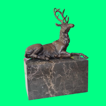 Elk Deer Bronze Sculpture on Marble Base  Wild Life, Art,  Gift, Bookend