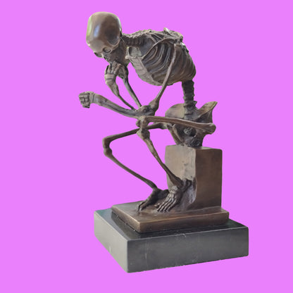 Bronze Statue Skull Skeleton thinker sculpture Art Deco