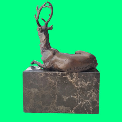 Elk Deer Bronze Sculpture on Marble Base  Wild Life, Art,  Gift, Bookend