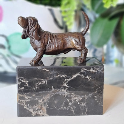 Duchshunt Dog Figurine Bronze Sculpture On Marble Base