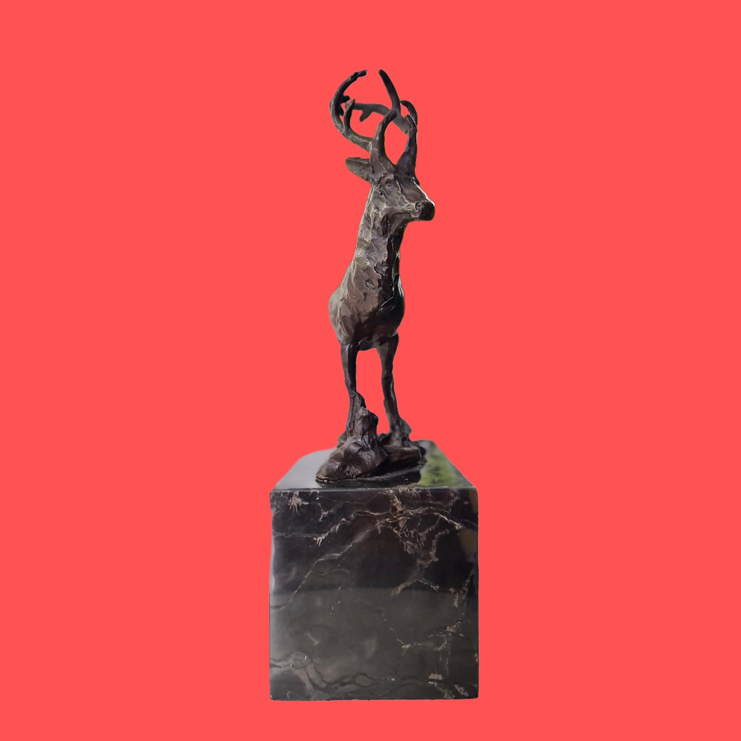 Art Deco Elk Deer Sculpture on Marble Base, Art,  Gift, Bookend