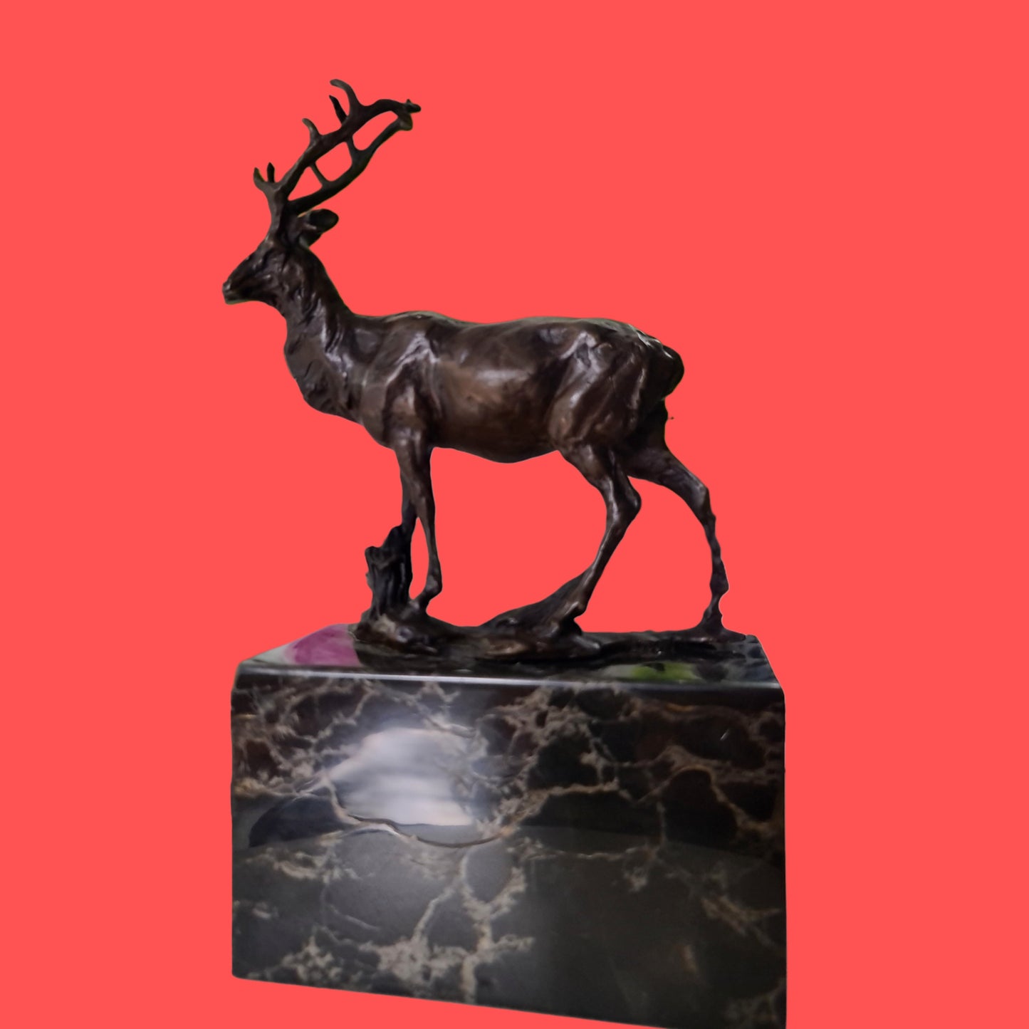 Art Deco Elk Deer Sculpture on Marble Base, Art,  Gift, Bookend