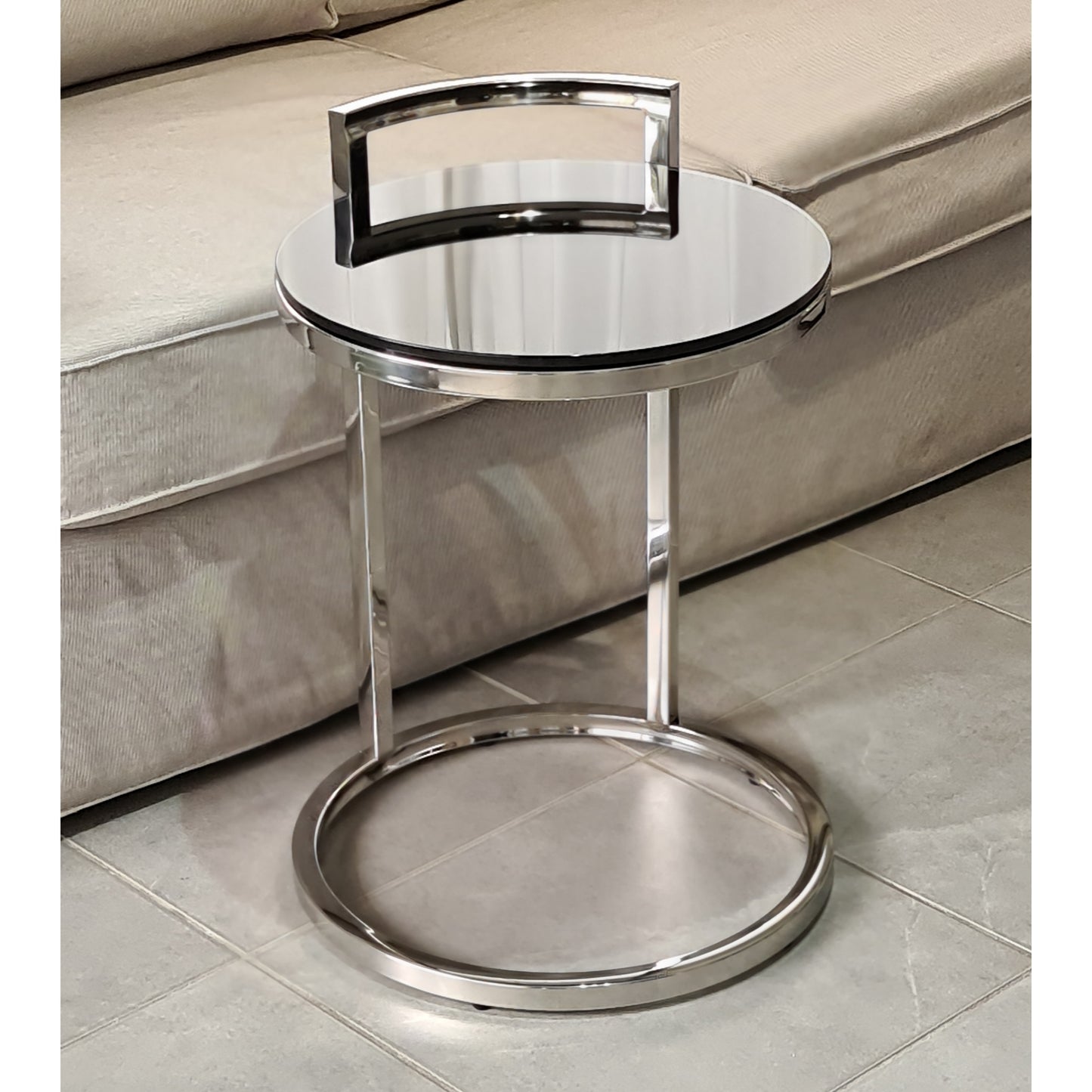 Azda Mirror Polished Stainless Steel Side Table with Black Tempered Glass