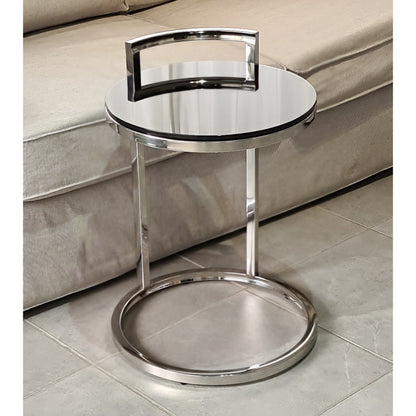 Azda Mirror Polished Stainless Steel Side Table with Black Tempered Glass
