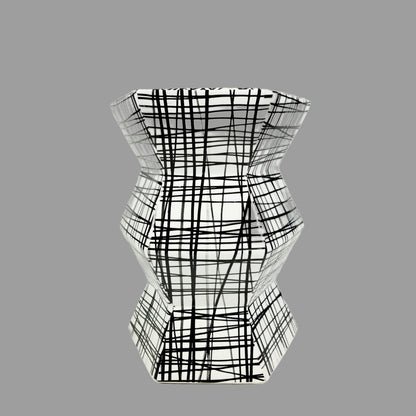 Geometric Accordion Turquoise Hand Painted-Black and white stool