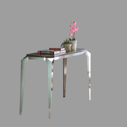 Xezal Mirror Polished Stainless Steel Console with Brown Marble Top (Pick up only)