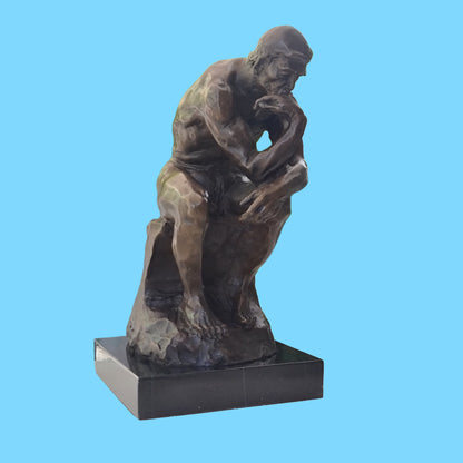 Elegant Bronze Marble Base Statue Rodin`s The Thinker Sculpture Art Figure.