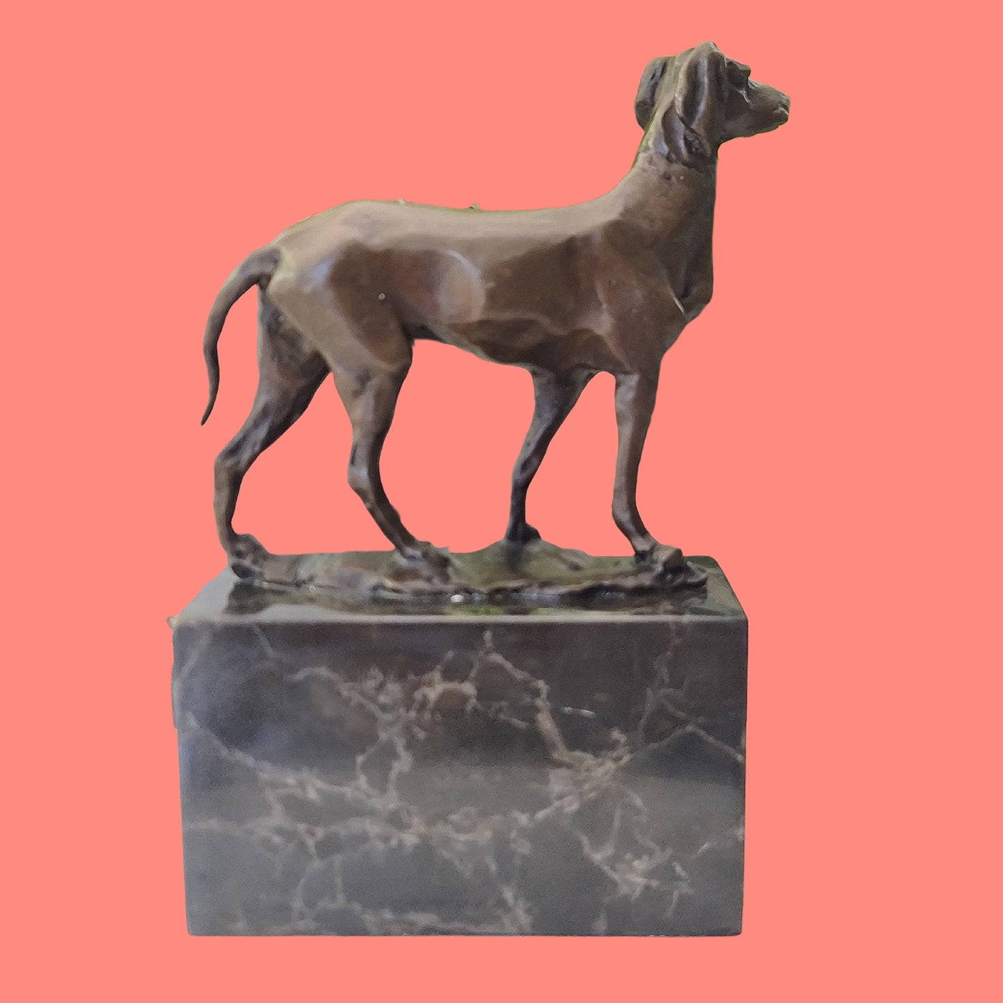 Bronze Hunting Dog / Hound Sculpture Marble Base