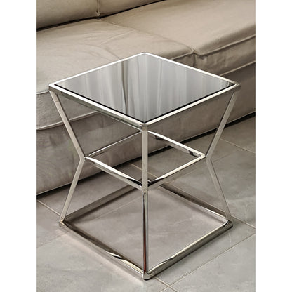 Soma Polished Stainless Steel Side Table with Black Tempered Glass