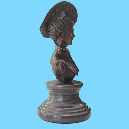 Victorian Portrait Lady Woman Hat Bust Bronze Marble Statue Sculpture