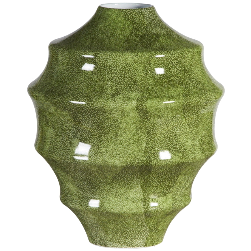 Chrysalis Vase: Green Shagreen, Spiral Design
