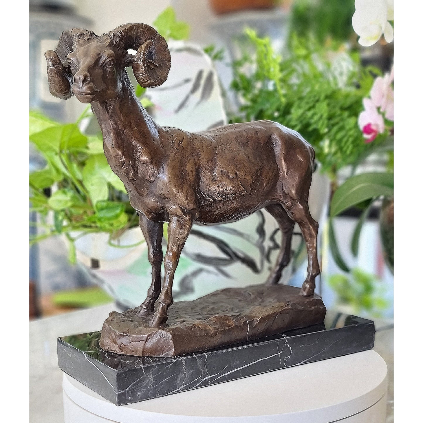 Ibex, Wild Mountain Goat, Steinbock, Bouquetin Bronze Sculpture