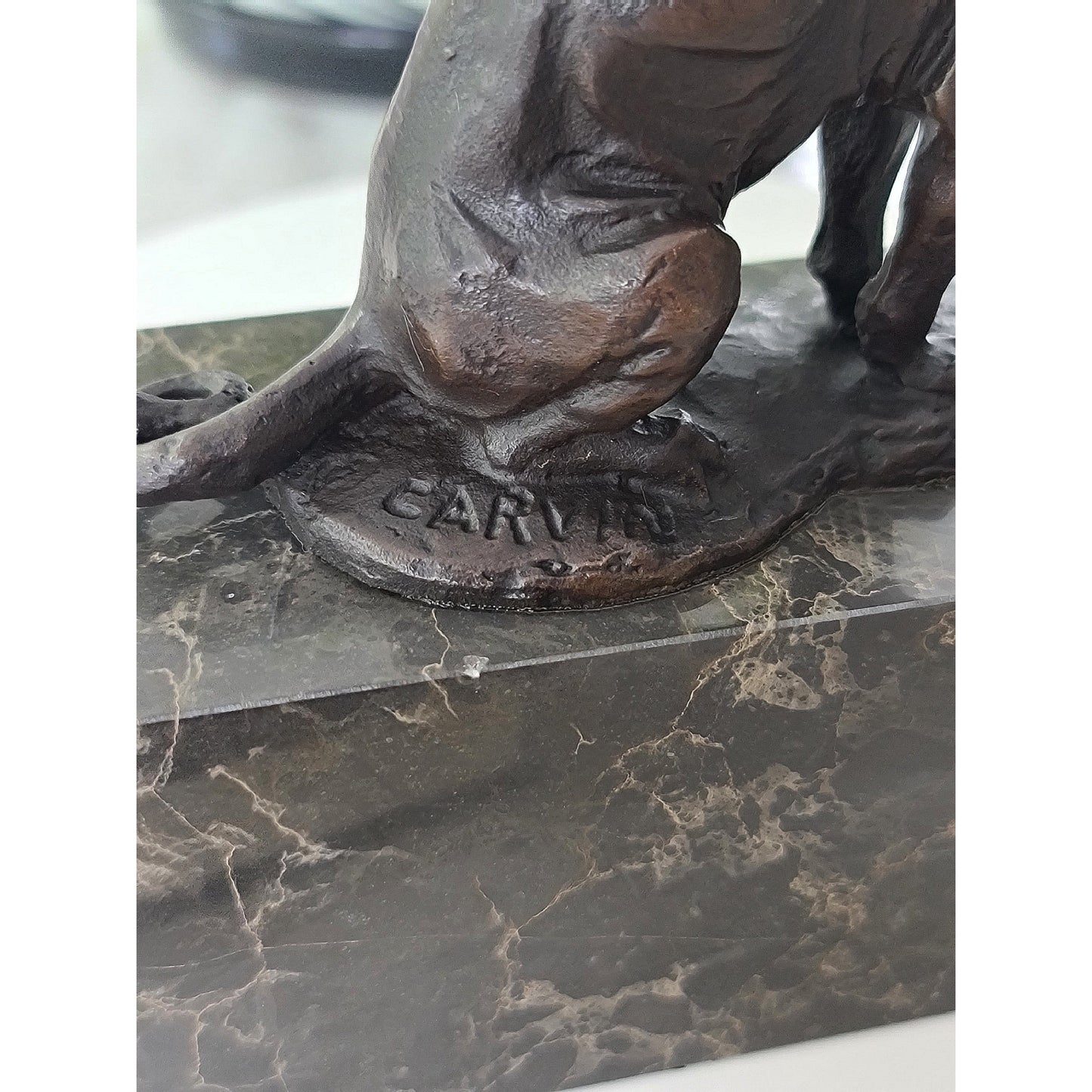   African Lion,Leopard, Cougar Bronze Sculpture On Marble Base 
