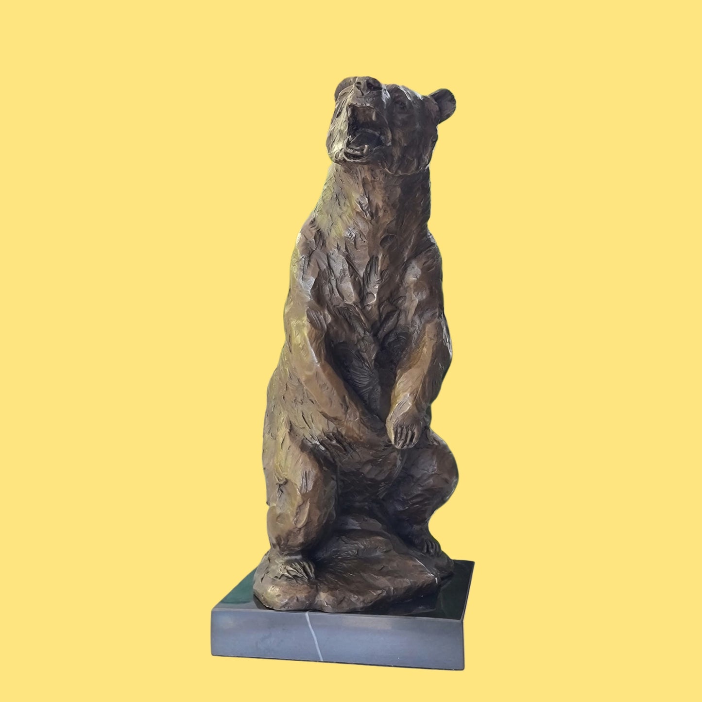 Bronze Sculpture Of Grizzly / Brown Bear On Solid Marble Base