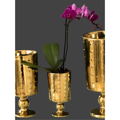 Small Decorative Footed Gold Ceramic Vase