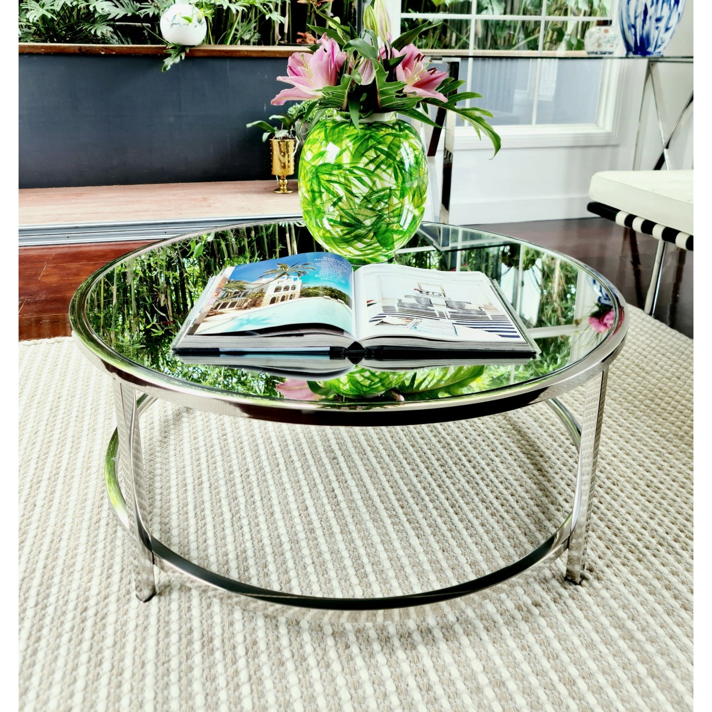 Dyako Mirror polished Stainless Steel Coffee Table with Mirror Top(pick up only)
