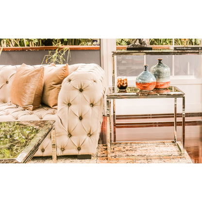 Zivan Mirror Polished Stainless Steel Side Table with Brown Marble Top