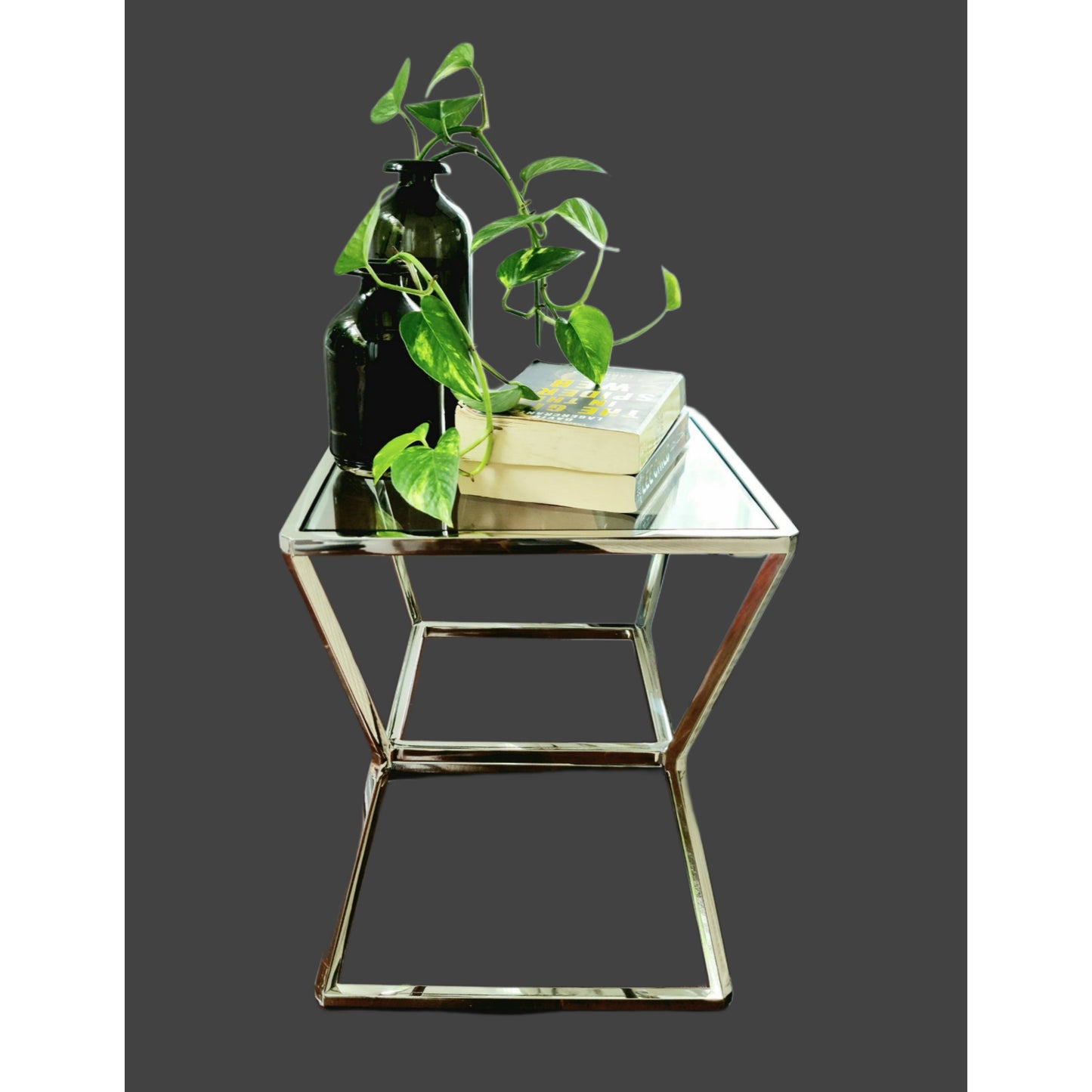 Soma Polished Stainless Steel Side Table with Clear Tempered Glass