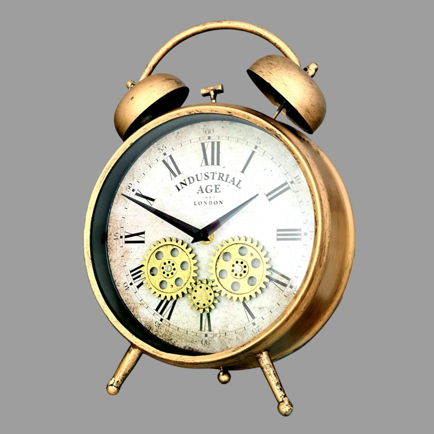 Industrial Age Rusty Gold Vintage Gear Moving Table Clock