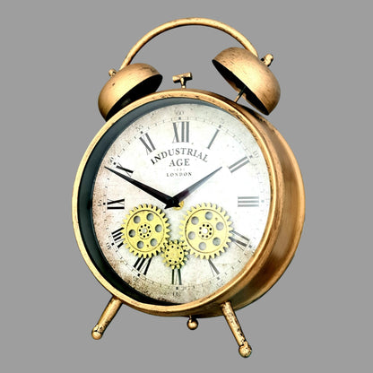Industrial Age Rusty Gold Vintage Gear Moving Table Clock