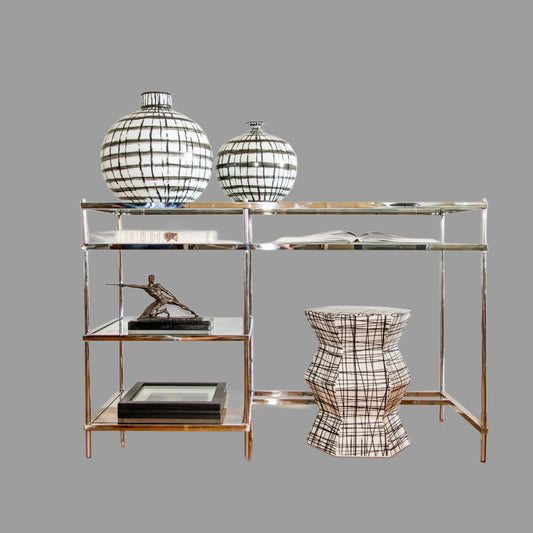 Large Hand painted Graphic Black and White Strips Vase