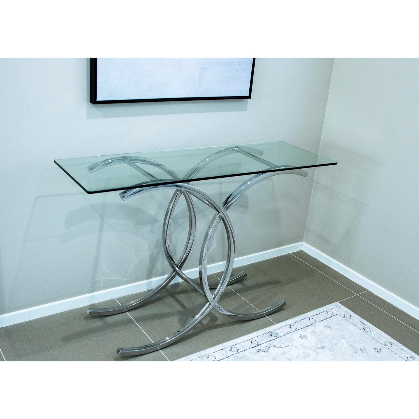 Corry Mirror Polished Stainless Steel Console with Clear Glass Top