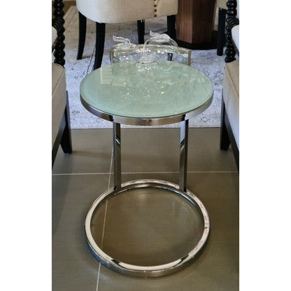 Azda Mirror Polished Stainless Steel Side Table with Glass Top