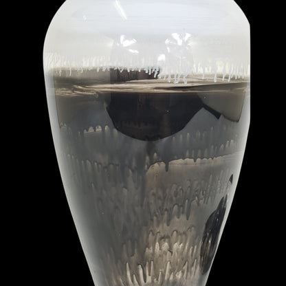 Large Hand Painted Glass Vase: Black and White Ink