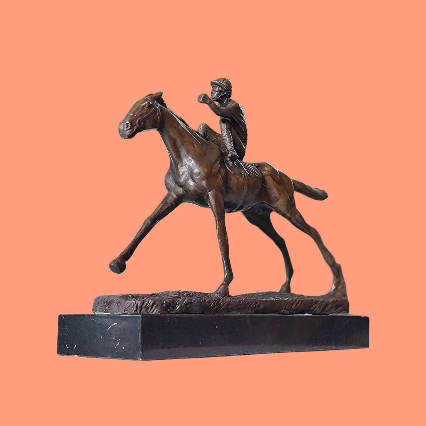 Horse & Jockey Bronze Statue on Marble Base
