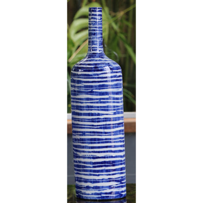 Blue And White Porcelain Bottle: Horizontal Lines