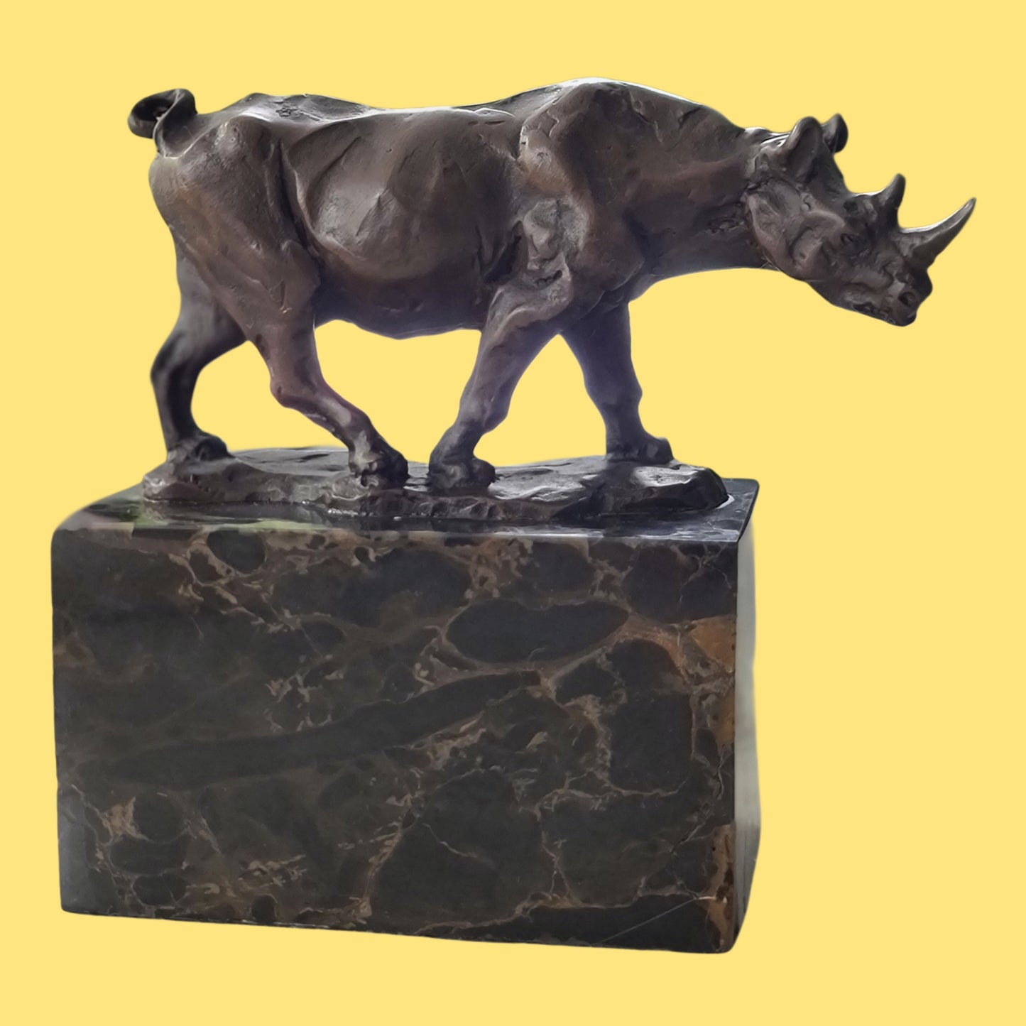 Rhinoceros Rhino Bronze Sculpture Art Deco Style Gift on Marble