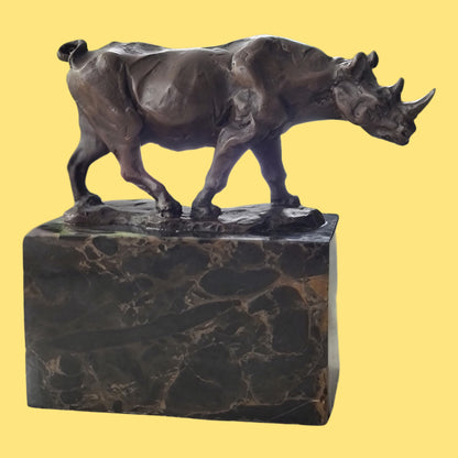 Rhinoceros Rhino Bronze Sculpture Art Deco Style Gift on Marble