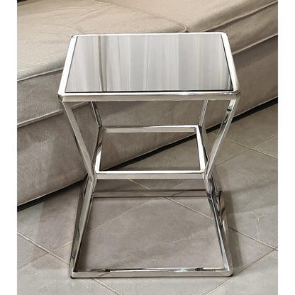 Soma Polished Stainless Steel Side Table with Black Tempered Glass