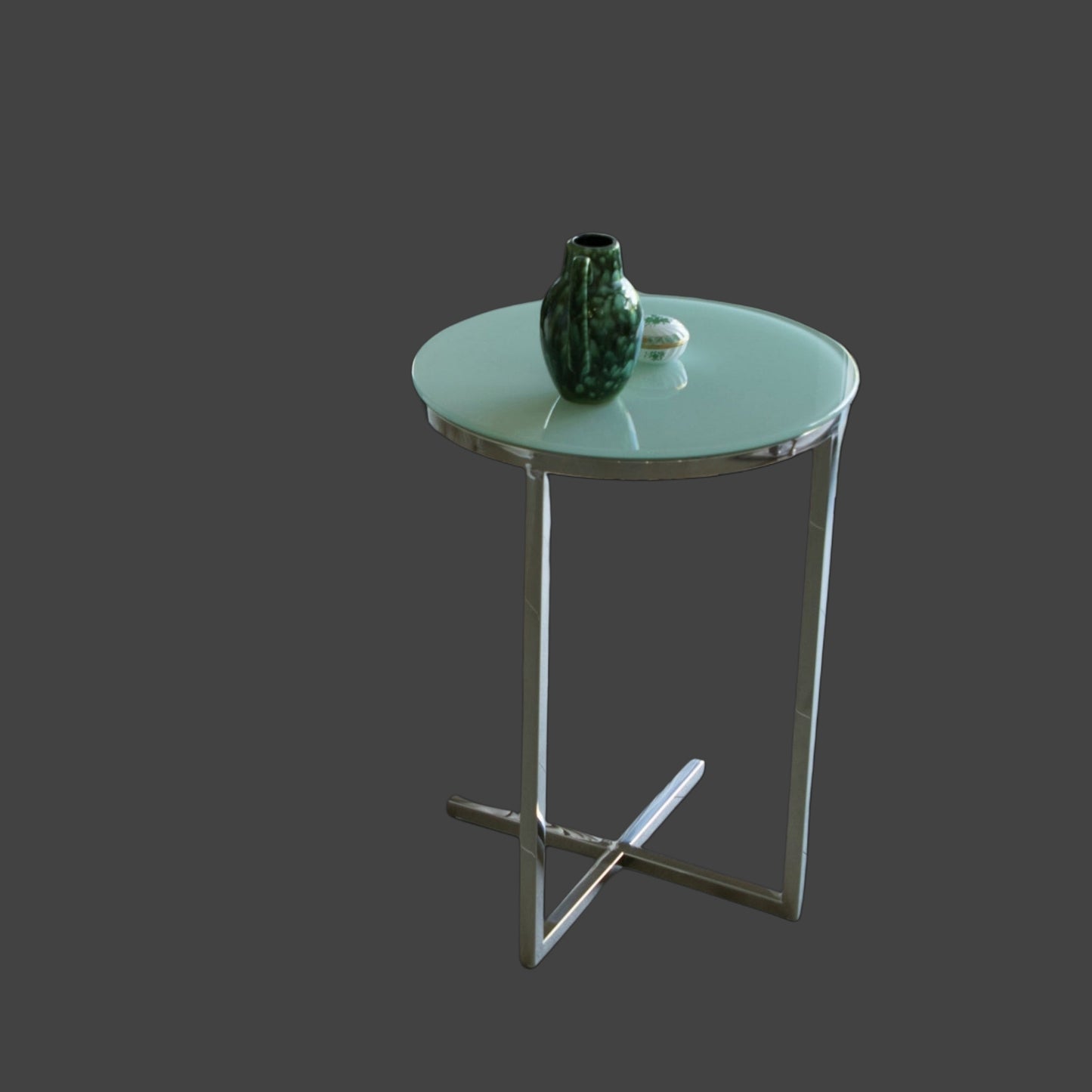 Zara Mirror Polished Stainless Steel Side Table with White Tempered Glass