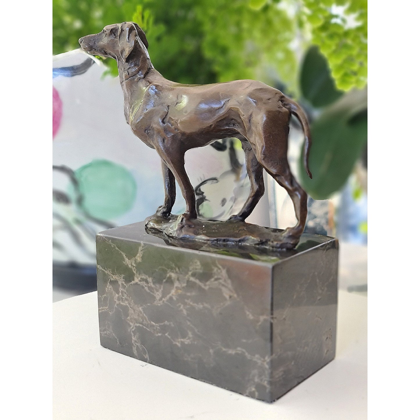Bronze Hunting Dog / Hound Sculpture Marble Base