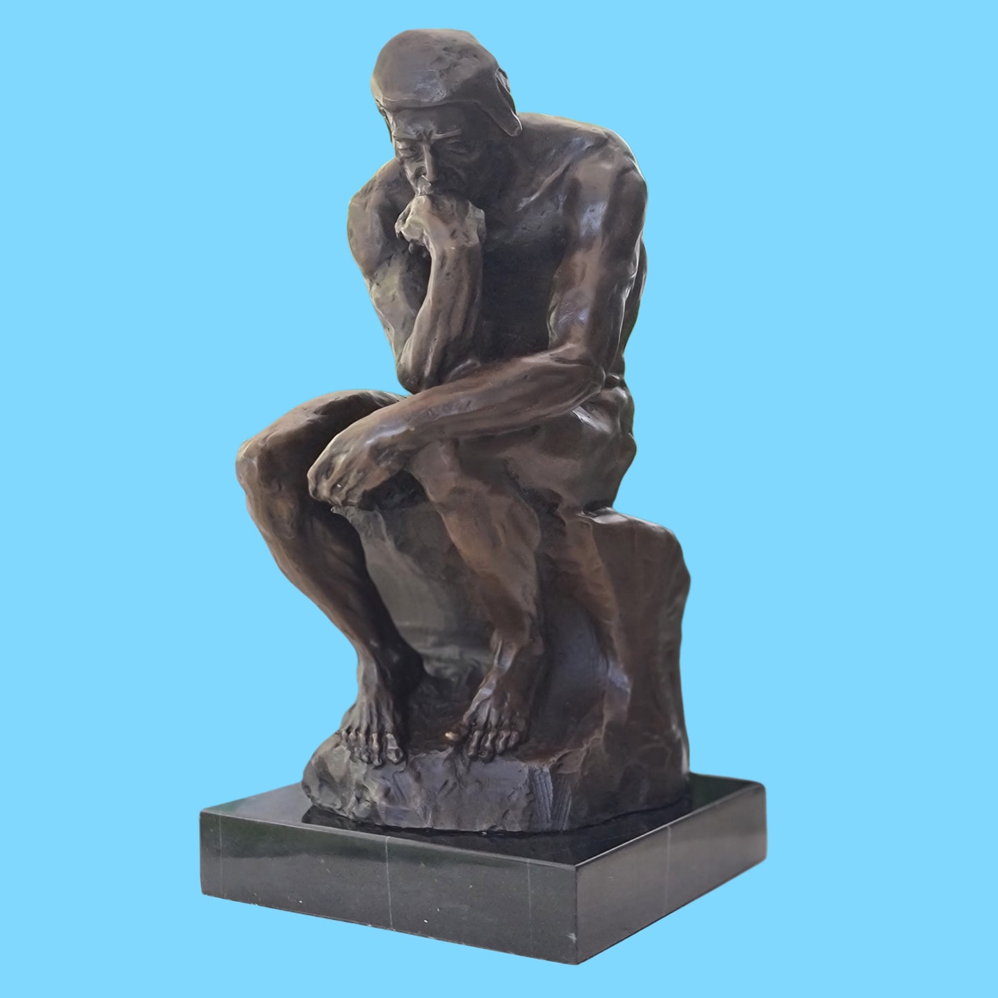 Elegant Bronze Marble Base Statue Rodin`s The Thinker Sculpture Art Figure.