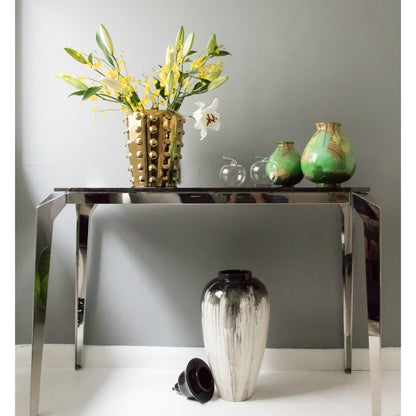 Xezal Mirror Polished Stainless Steel Console with Brown Marble Top (Pick up only)