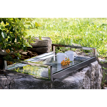 Siti Mirror Polished Stainless Steel Tray with Clear Tempered Glass