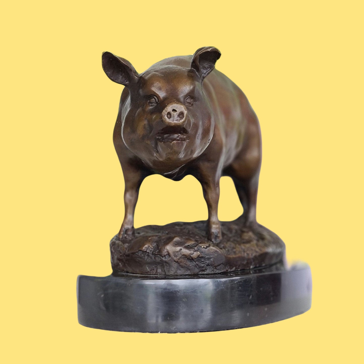 Early 20th Century French Bronze Pig Sculpture On Marble Base