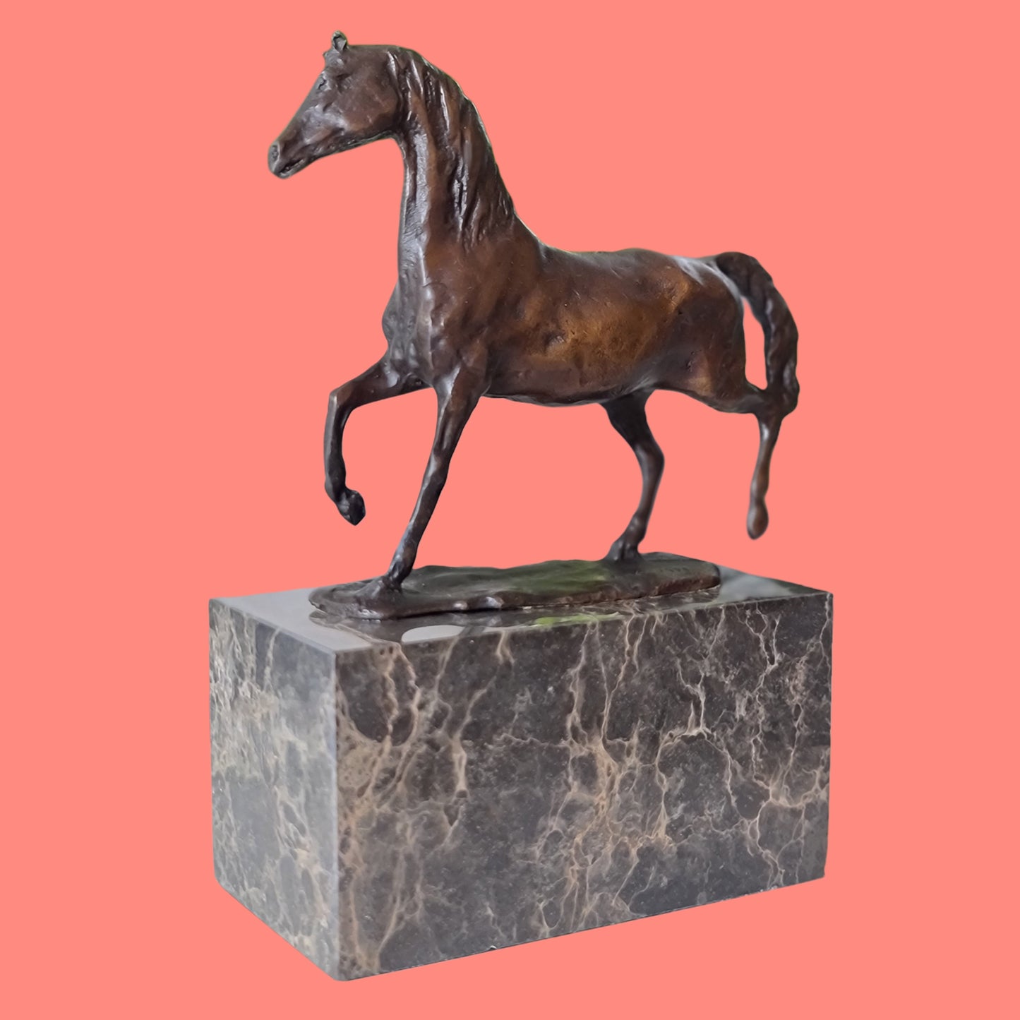 Bronze sculpture of Horse Galloping Artwork On Marble