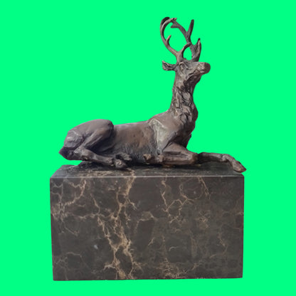 Elk Deer Bronze Sculpture on Marble Base  Wild Life, Art,  Gift, Bookend