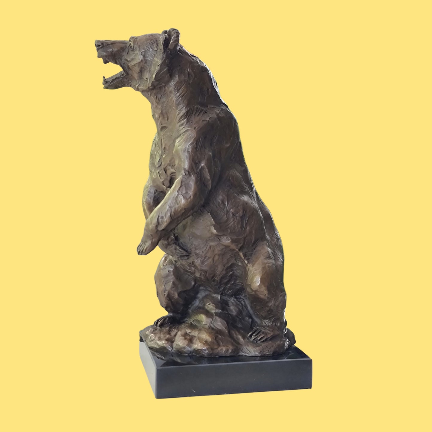Bronze Sculpture Of Grizzly / Brown Bear On Solid Marble Base