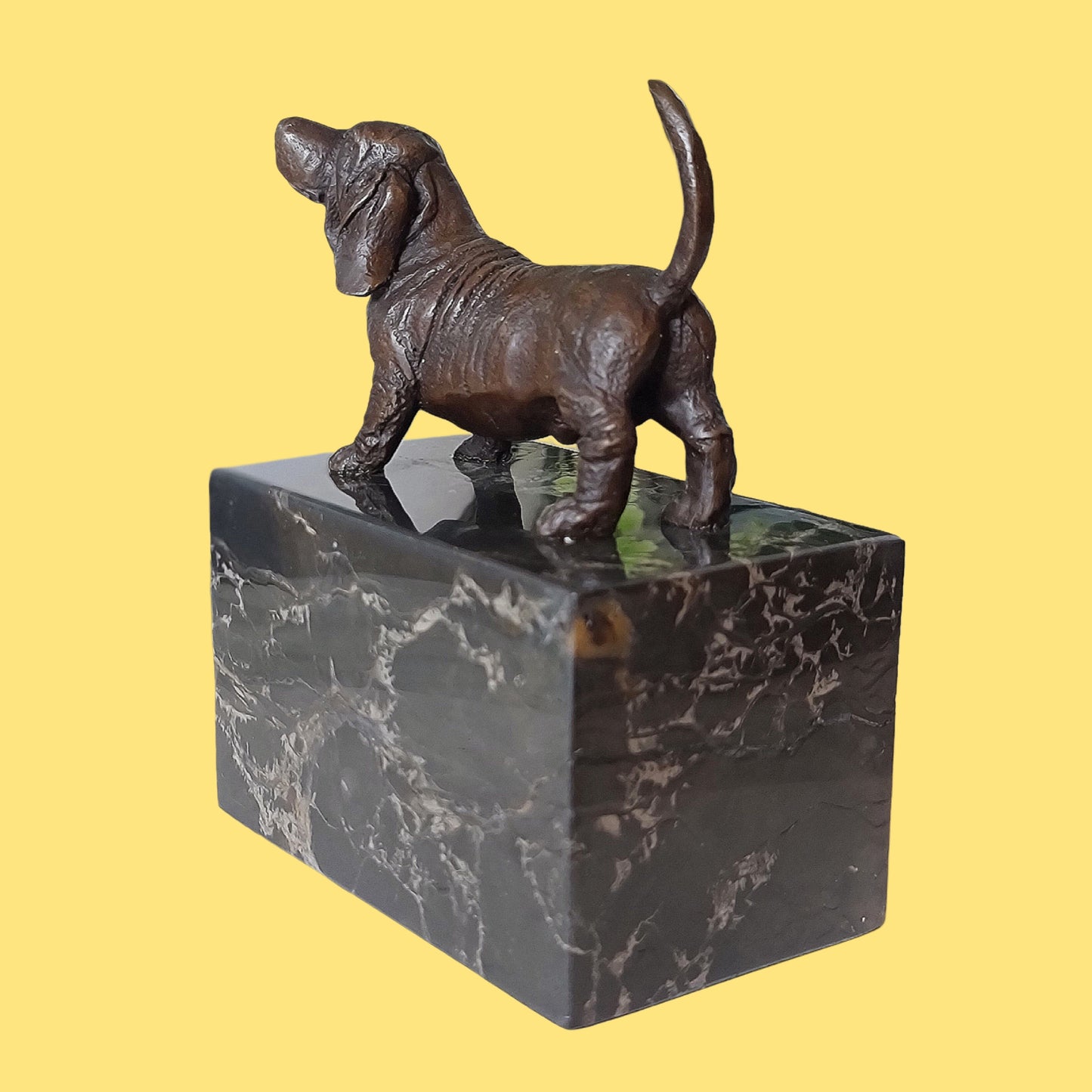 Duchshunt Dog Figurine Bronze Sculpture On Marble Base