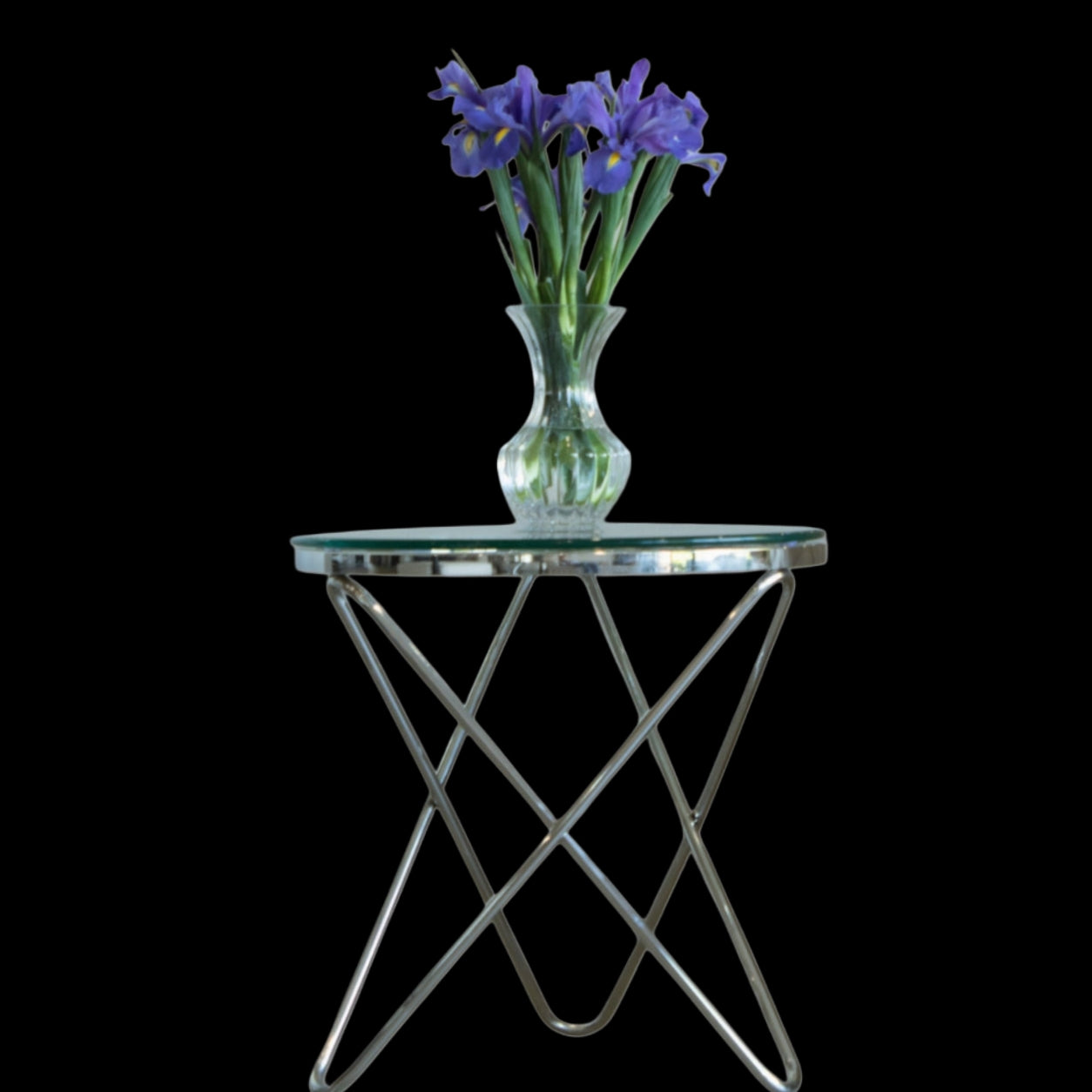 Rona Mirror Polished Stainless Steel Side Table with Clear Glass