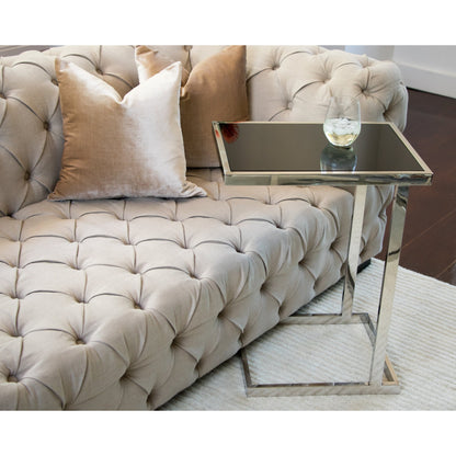 Stella Mirror Polished Stainless Steel Side Table with Black Tempered Glass